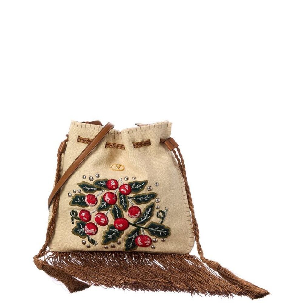 Valentino Nellcote Alice Linen & Leather Tote, Beige